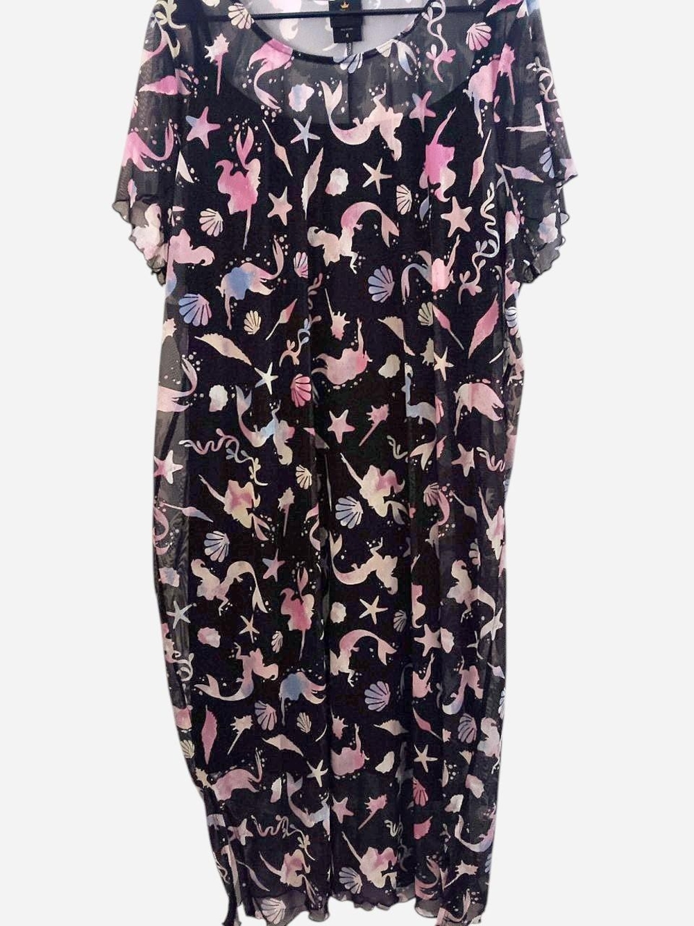 Disney Black Maxi Dress with Pastel Mermaid & Seashell Print Plus Size
